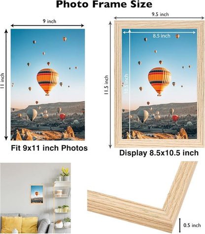 JCJMY 9x11 Picture Frame - Versatile Wall Mounting & Tabletop Display | Shatter-Resistant Plexiglass, Natural Finish