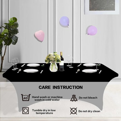 IVAPUPU 4FT Black Stretch Table Cloth - Washable Fitted Cover for Events, Parties & Weddings