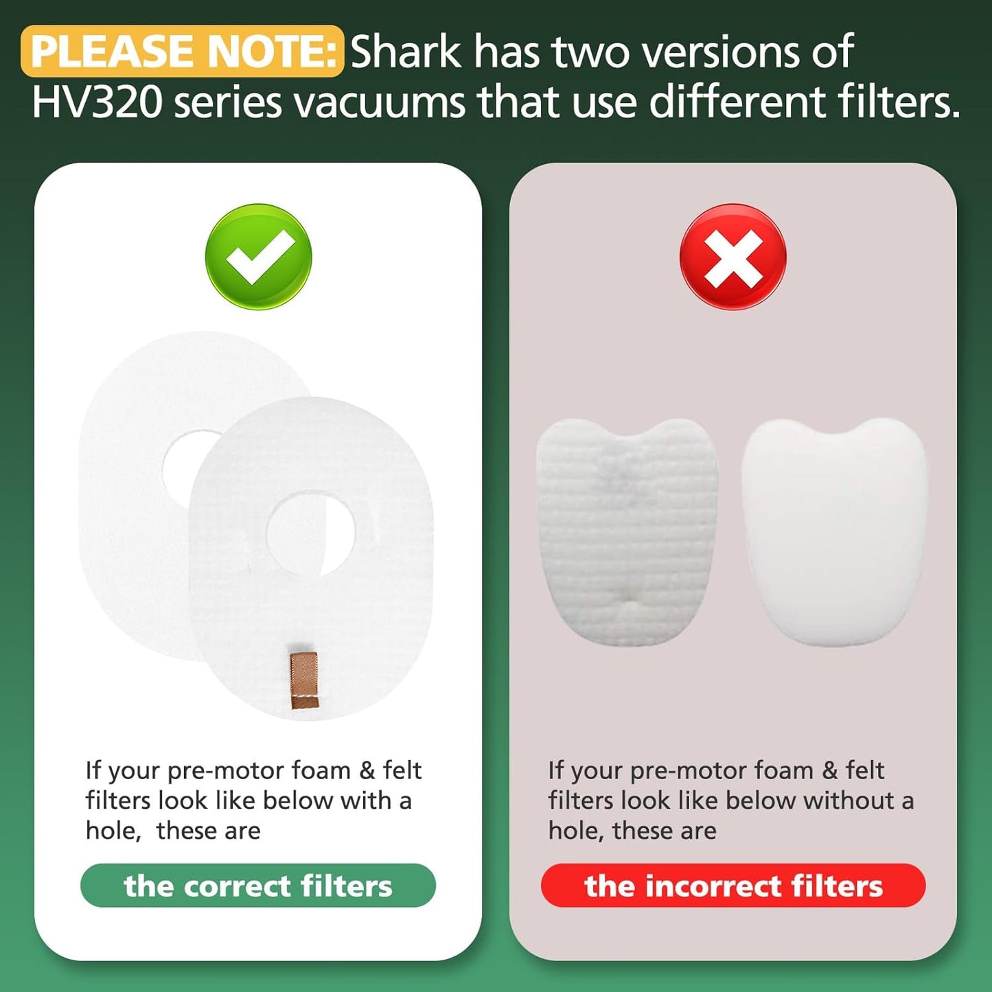 Shark | 2 Pack Foam & Felt Filter Replacement Kit for Rocket Vacuum HV300 Series
