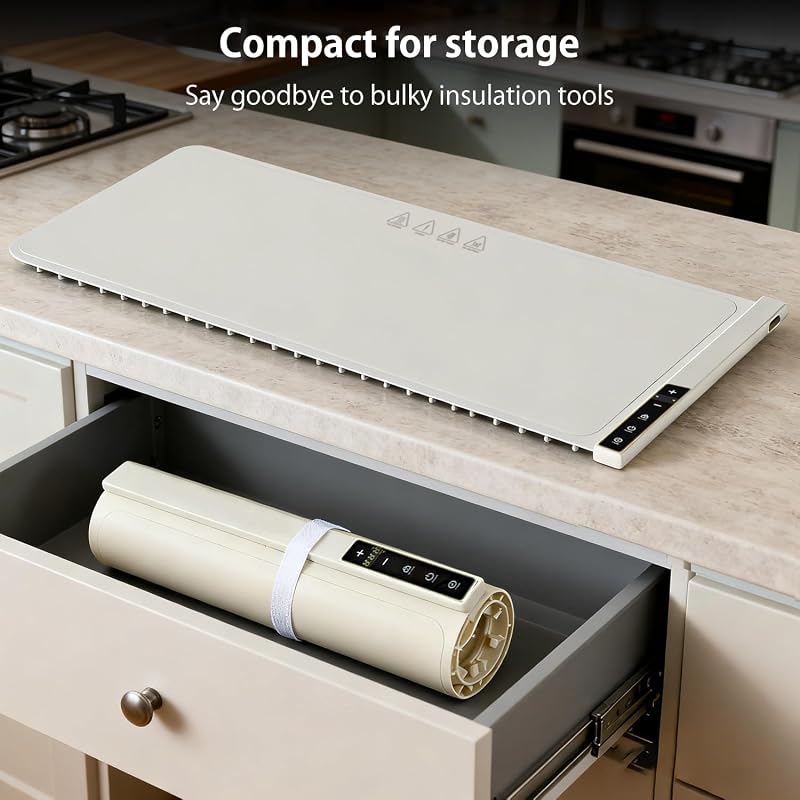 Extra Large Warming Mat for Food 32x15 in - Rollable Countertop Warmer, Off-White
