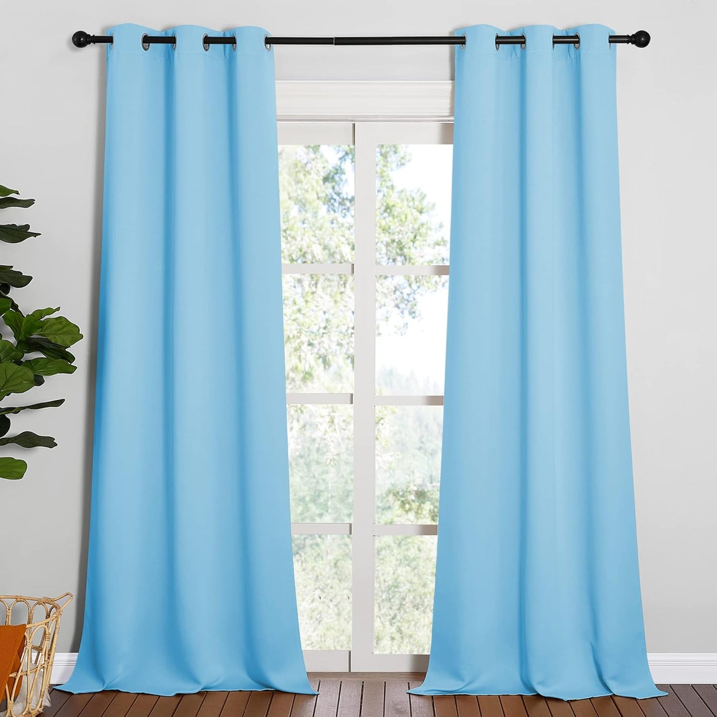 NICETOWN Blue Room Darkening Panels - Extra Long 95" Curtains for Nursery & Dining Room (2 Pieces, 42" Wide)