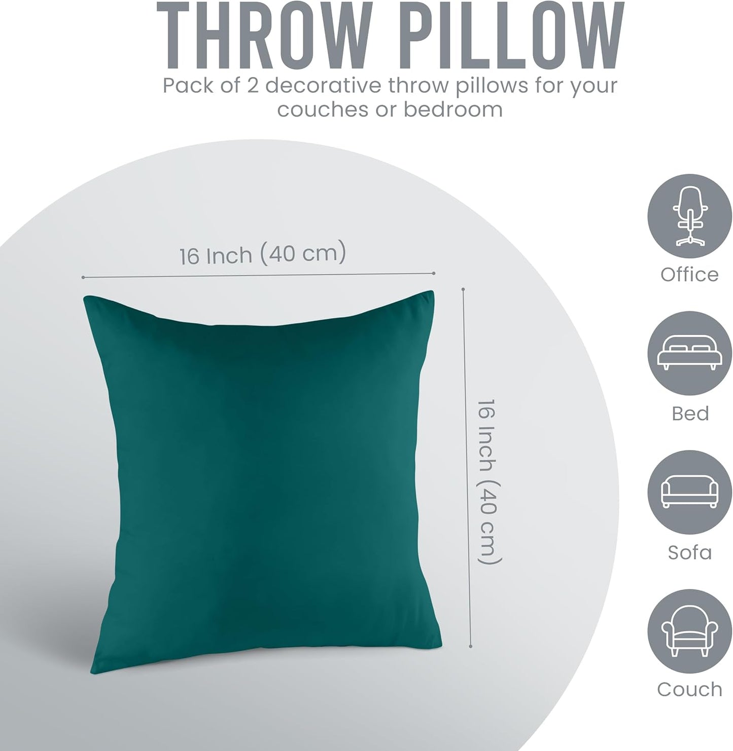 Utopia Bedding 16x16 Pillow Inserts - Set of 2 Dark Teal Decorative Throw Pillows for Sofa & Couch