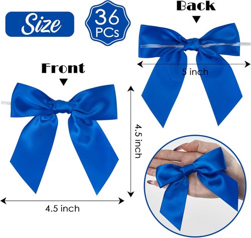 AIMUDI Royal Blue Satin Twist Tie Bows - 4.5" Pre-Tied Gift Wrapping Bows | 36 Pack for Baby Showers & Weddings