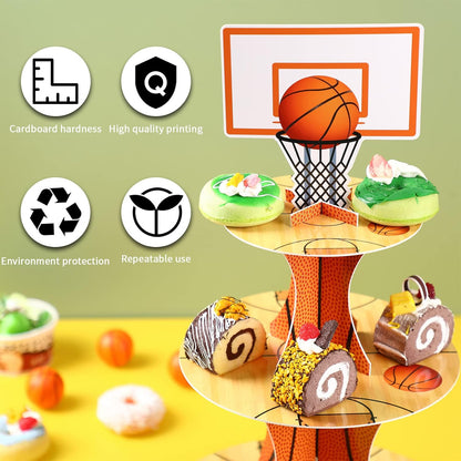 Nuenen Basketball Cupcake Stand - 3 Tier Sports Party Display for Birthday Celebrations