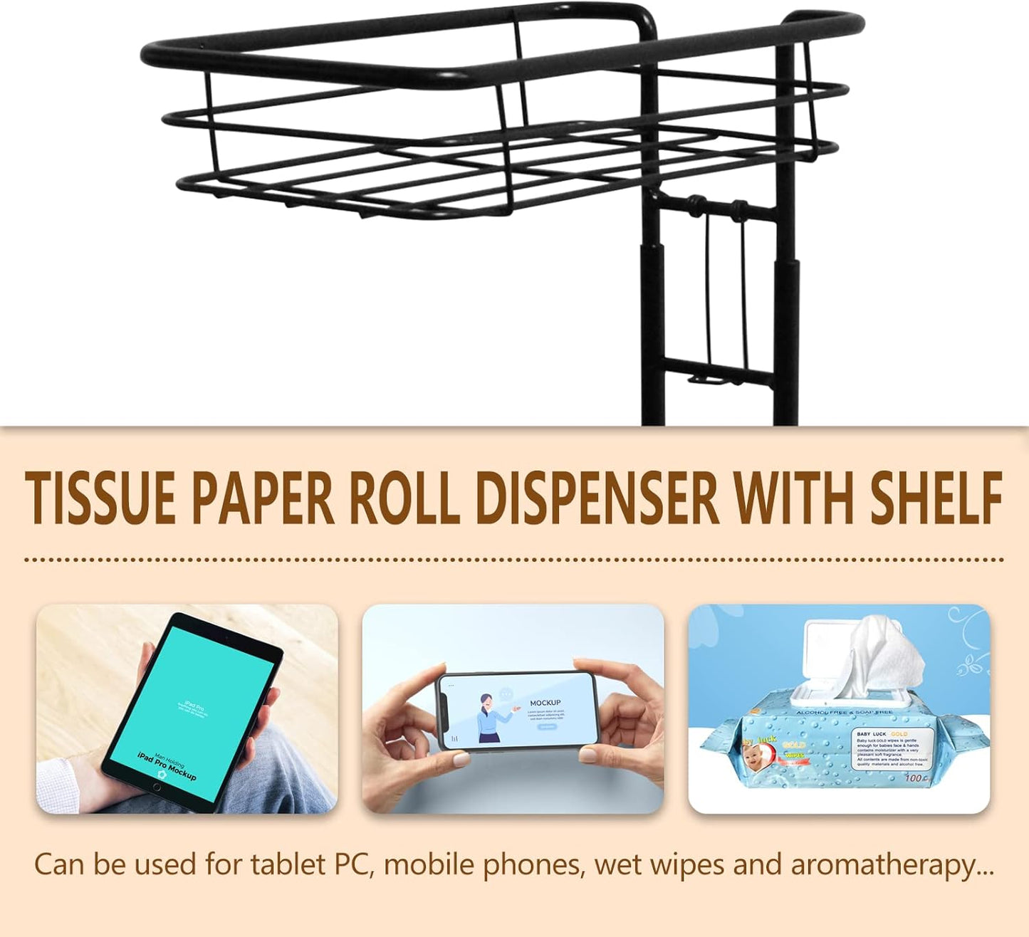 Regine Switzerland Toilet Paper Holder Stand - Stylish Bathroom Storage with Raised Base | Black