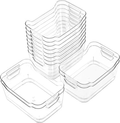 Clear Plastic Storage Bins - 12 Pack Pantry Organizers with Handles for Kitchen & Bathroom