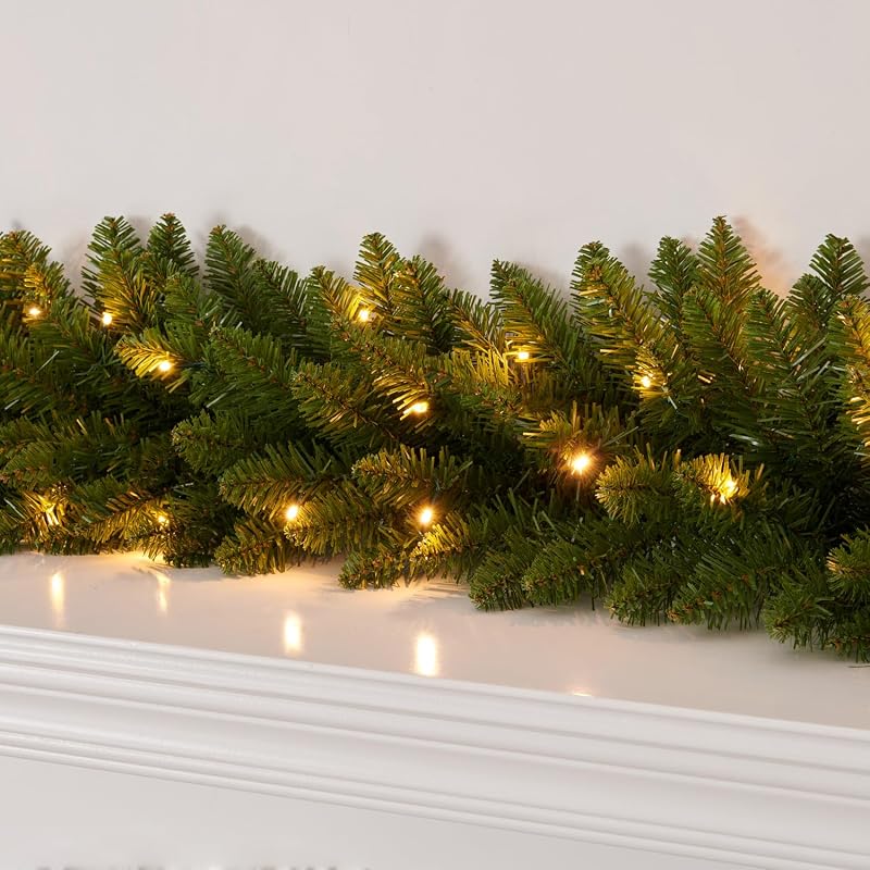9 Ft Prelit Christmas Garland with 70 LED Lights - Battery Operated PVC Green