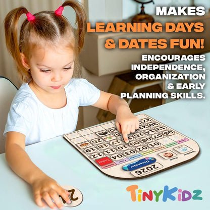 TinyKidz Wooden Calendar - Educational Learning Tool for Kids | Preschool & Toddler Size