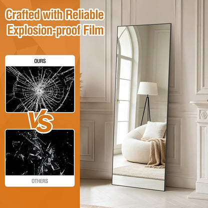 56x18 Full Length Mirror with Black Aluminum Frame - Freestanding Floor Standing