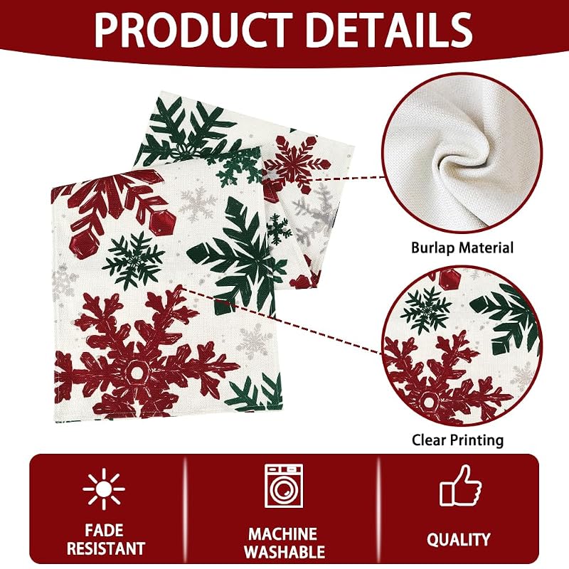 Christmas Winter Table Runner, Red Green Silver Snowflakes 13x72in - Variation: Red Green Silver+13x72in