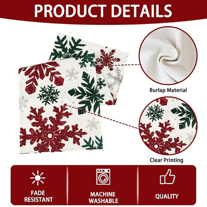 Christmas Winter Table Runner, Red Green Silver Snowflakes 13x72in - Variation: Red Green Silver+13x72in