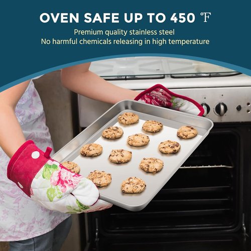 E-far Stainless Steel Baking Sheet Set - 3 Sizes (12.4”, 10.5”, 9.4”) | Non-Toxic, Dishwasher Safe Cookie Trays