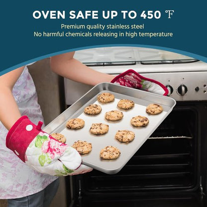 E-far Stainless Steel Baking Sheet Set - 3 Sizes (12.4”, 10.5”, 9.4”) | Non-Toxic, Dishwasher Safe Cookie Trays