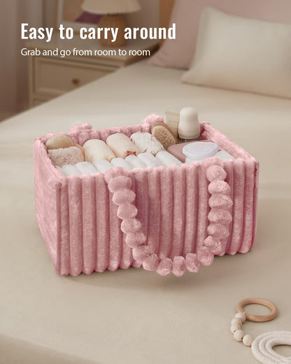 Blissful Diary Flannel Diaper Caddy Organizer - Cozy Nursery Storage Basket in Blush Pink | Perfect Baby Shower Gift