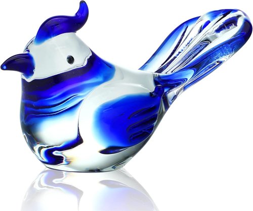 HDCRYSTALGIFTS Mini Blown Glass Blue Jay Figurine - 3.5 Inch Collectible Crystal Ornament