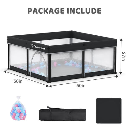 Taleco Gear Foldable Baby Play Pen - Breathable Travel Playpen with Mat & 50 Ocean Balls | 50''x50'' Size