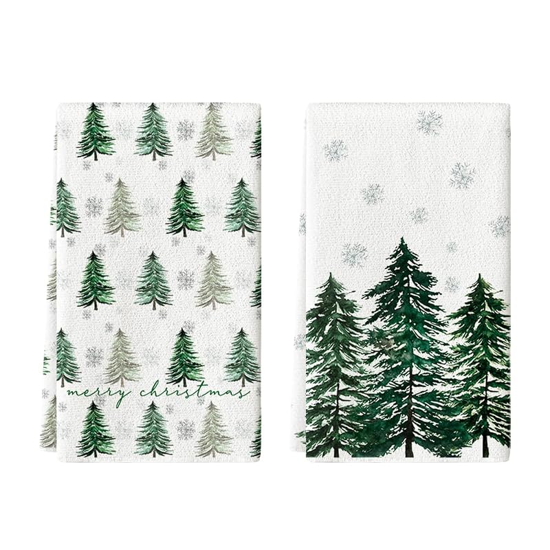 Artoid Mode Green Xmas Tree Kitchen Towels Set of 2 – 18 x 26 Inches (Variation: Green + 18" x 26")