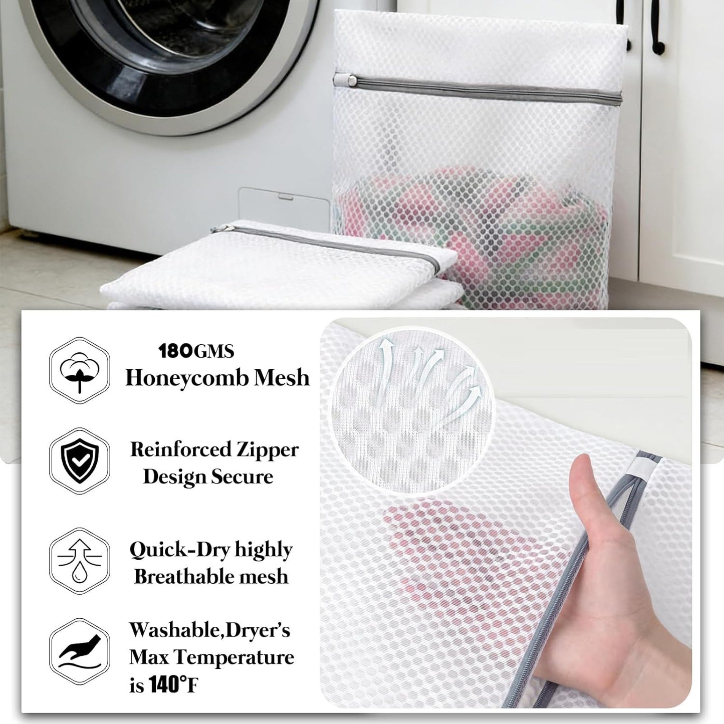 Premium Laundry Bags by Skiennix - Durable Double-Layer Honeycomb Mesh for Delicates | 10 Pcs, 12 x 16 Inches