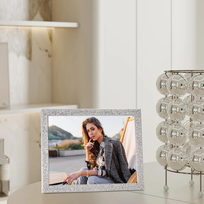 TWING 8x10 Picture Frame,Silver Sequins Bling Glitter Photo Frame with HD Real Glass,Silver Metal Picture Frames for Tabletop Display,Ideal Gift to Family and Friends(Silver,1 Pack)