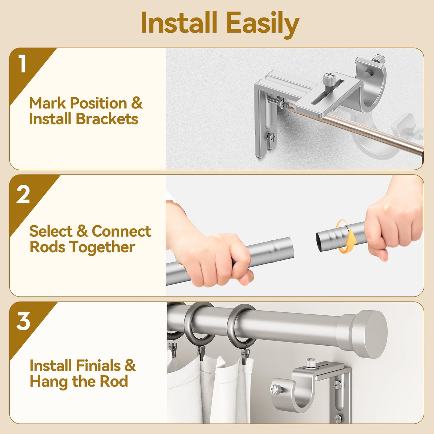 YaFex Curtain Rods 32-84 Inch, Heavy Duty 1 Inch Adjustable Curtain Rod for Windows, Silver Long Window Treatment Rods, Modern Design, Easy Installation