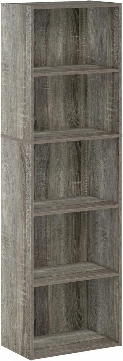 Furinno LUDER 5-Tier Bookshelf - Open Shelves for Easy Assembly | French Oak, 9.4 x 15.8 x 52 Inches