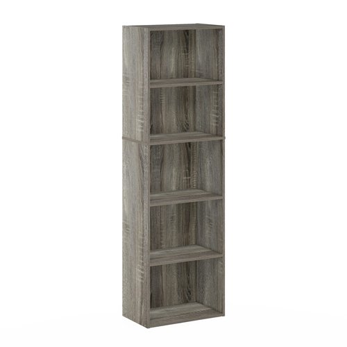 Furinno LUDER Book Shelf, 5-Tier Bookshelf, Bookcase with Open Shelves, 9.4 x 15.8 x 52, Easy Assembly, for Living Room, Bedroom, Home Office, French Oak