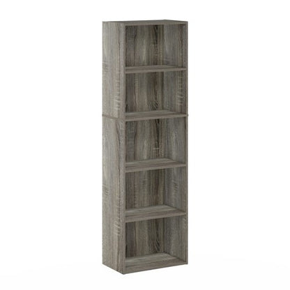 Furinno LUDER Book Shelf, 5-Tier Bookshelf, Bookcase with Open Shelves, 9.4 x 15.8 x 52, Easy Assembly, for Living Room, Bedroom, Home Office, French Oak