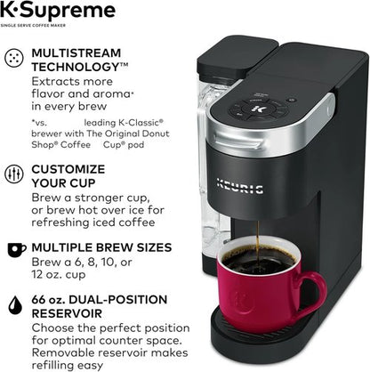 Keurig K-Supreme Single Serve Coffee Maker - MultiStream Technology & Strong Brew | 66 oz Reservoir