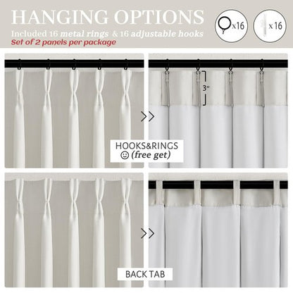 100% Blackout Linen 96 Inch Curtains 2 Panel Set for Bedroom, Modern Pinch Pleated Natural Linen Off Beige White Insulated Heavy Curtain 40 x 96 Inches Length Sliding Glass Door Room Darkening Drapes
