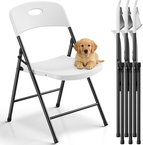 Folding Chairs 4 Pack - Heavy Duty White Outdoor & Indoor Chairs | Portable 350 lbs Capacity for Picnics & Parties