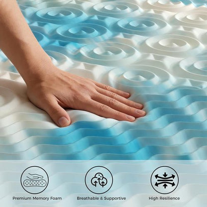 DUMOS Memory Foam Mattress Topper - 2 Inch Cooling Gel Infused Pressure Relief for Twin Beds | Blue