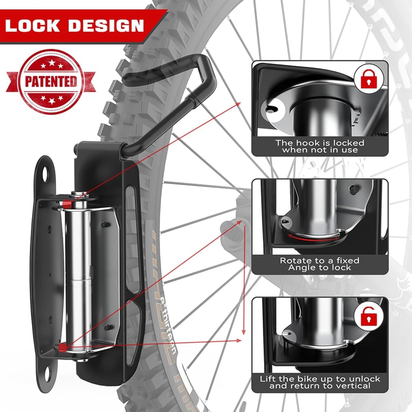 Ultrawall Swivel Bike Rack - 3 Lockable Positions & Double Bearing System | Vertical Wall-Mounted Storage (2 Pack)