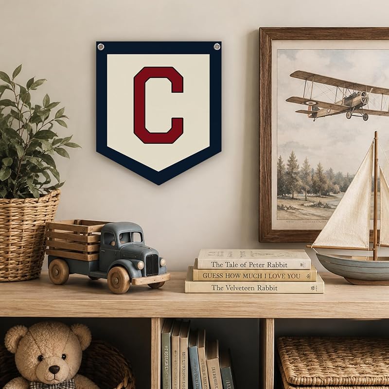 Personalized Alphabet Pennant Banner - Blue Letter 12x14in Linen Baby Boy Room Decor