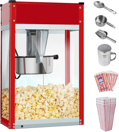 Popcorn Machine - Electric Popcorn Popper With Stainless Steel Kettle & Accessories | Theater Style | 1500W | Red, 8 oz (64 Cup Capacity)