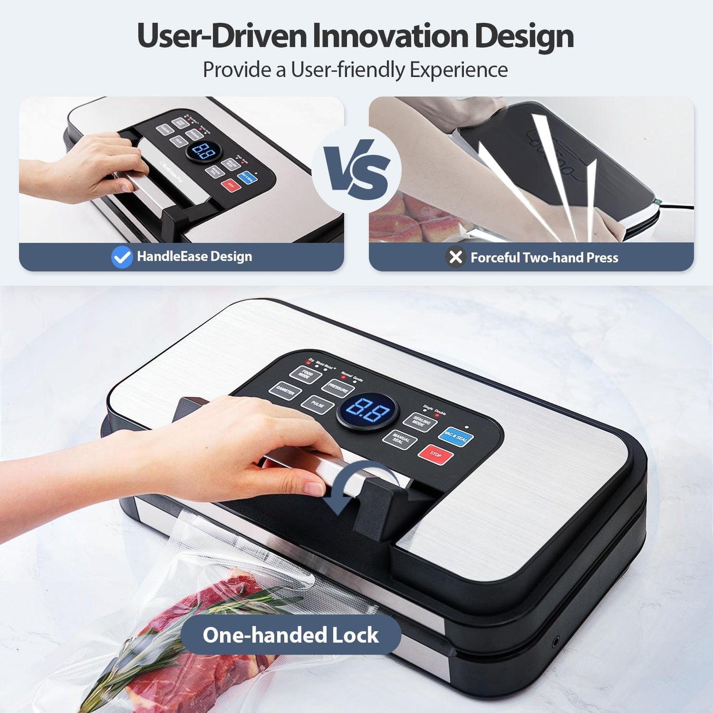 Precision Pro Vacuum Sealer by 95Kpa - Powerful Double Heat Seal & Pump | 10-in-1 Food Storage Machine, Blue