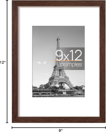 Upsimples 9x12 Picture Frame - Versatile Display for 6x8 Photos with Mat or 9x12 Without - Brown, 1 Pack