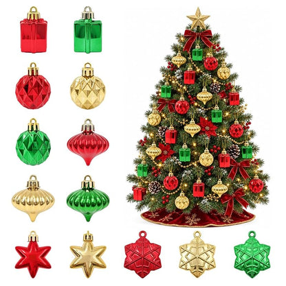 Emberlane Christmas Tree Ornaments Set - Red, Green, Gold Mixed Shapes, 1.57"