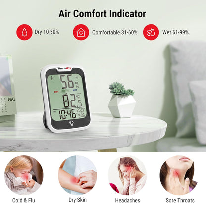 ThermoPro TP358 Bluetooth Thermometer - Smart Indoor Temperature & Humidity Sensor | 260Ft Range, Backlit Display