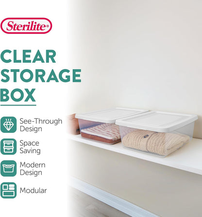 Sterilite 12 Quart Storage Box - 12 Pack Clear Plastic Totes with Secure Snapping Lids for Organization