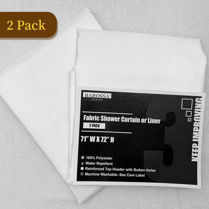 Barossa Design 2-Pack Fabric Shower Curtain Liners Lightweight - White Cloth Shower Liners with Magnets, Washable & Water Repellent, 12 Button Holes, Hotel Quality - 71" W x 72" L, White