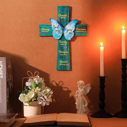 Panelee Inspirational Cross Wood Sign - 11.81 Inch Bible Verse Wall Decor for Home & Office