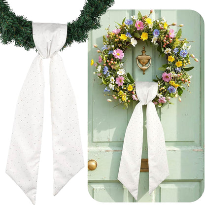 YKW White Rhinestone Wreath Sash - 54x5 Inch Sparkle Ribbon for Christmas & Wedding Decor