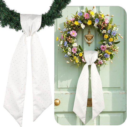 YKW White Rhinestone Wreath Sash - 54x5 Inch Sparkle Ribbon for Christmas & Wedding Decor