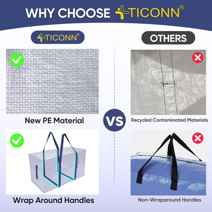 TICONN Extra Large Heavy-Duty Moving Bags - Durable Zippered Storage Bags with Handles | 6 Pack, Navy