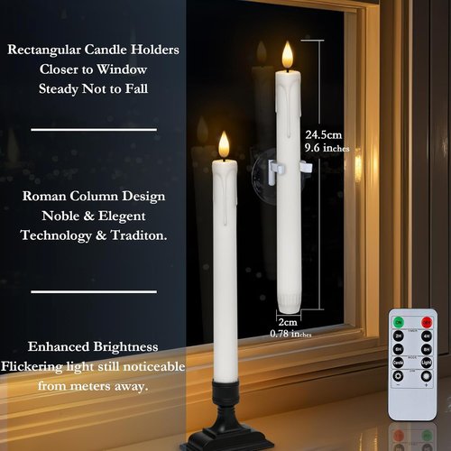 Homemory 6 Pcs White LED Window Candles - Battery Operated with Remote Timer & Holders for Holiday Decor