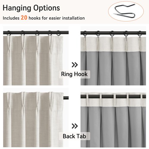 100% Blackout Shield Linen Look Textured Pinch Pleated Curtains Blackout Drapes 84 Inch Long 2 Panels Set, Faux Linen Blackout Curtains for Bedroom & Living Room, 40" W x 84" L, Beige