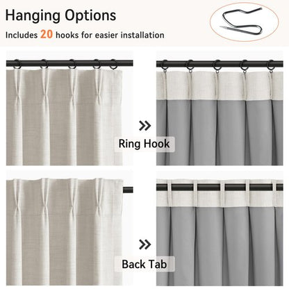 100% Blackout Shield Linen Look Textured Pinch Pleated Curtains Blackout Drapes 84 Inch Long 2 Panels Set, Faux Linen Blackout Curtains for Bedroom & Living Room, 40" W x 84" L, Beige