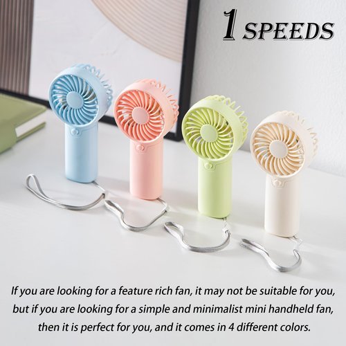 4 Pack Mini Portable Fan - 5'' AAA Battery Operated, Lightweight Handheld with 1 Speed & Lanyard - Quiet Personal Fan for Kids, Girls, Women & Men - Ideal for Office,Outdoor,Travel,Commute,Makeup