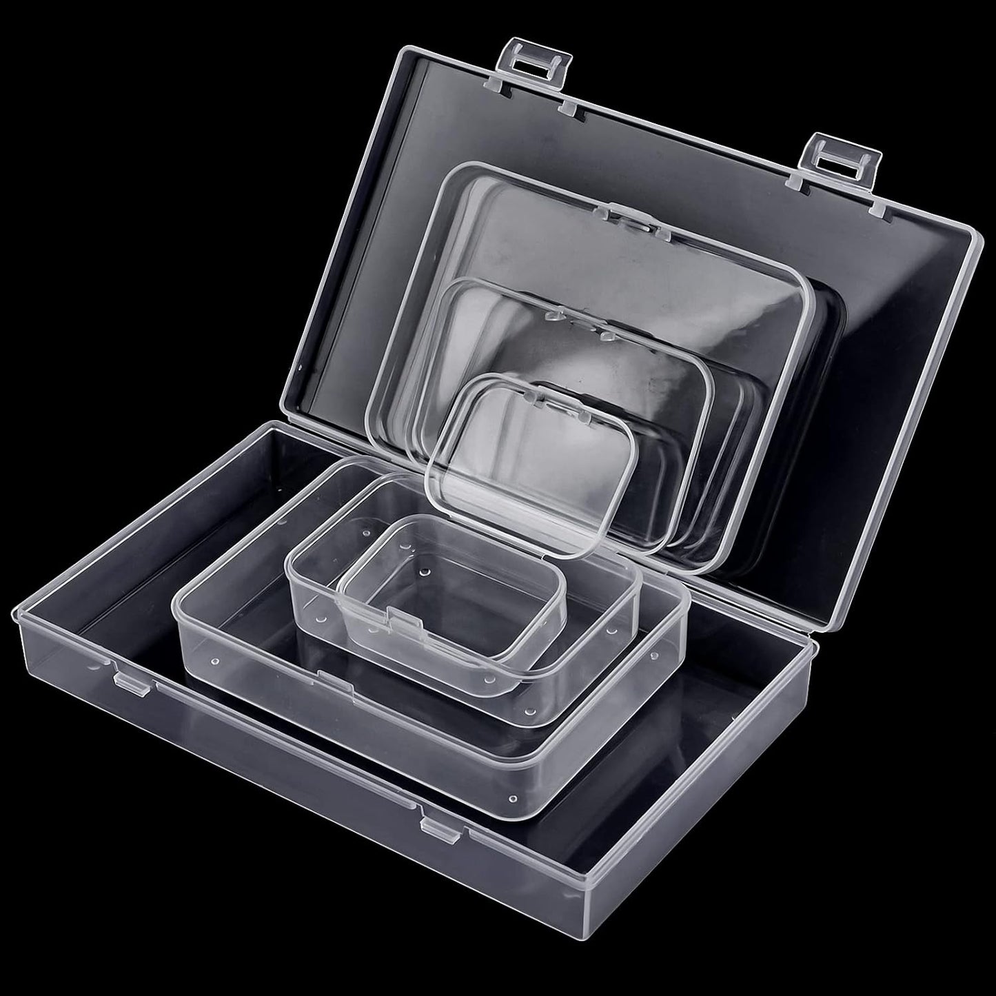 Skiennix Mini Plastic Storage Containers - 24 Pack Clear Boxes with Hinged Lids & Labels for Crafts