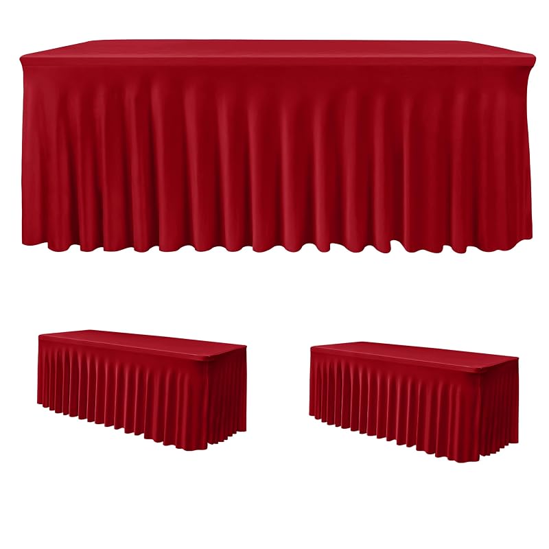 2 Pack Red 8 Ft Spandex Table Covers for Christmas Parties